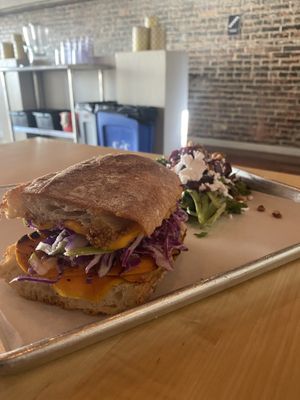 Vegan Rueben with beet & vegan feta side salad  at Lemon Tree in Boise