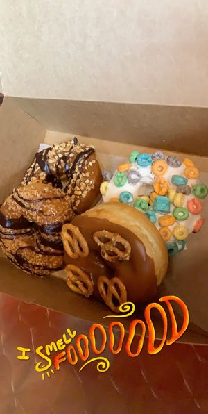 Today’s Vegan Donut options. Babe Ruth, Samoa. Caramel Pretzel and Cereal donuts.  at Luther Burger in Richmond