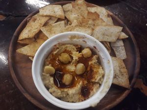 Sourdough chips with hummus at Pizza Luna / Tito's Burritos in Koh Phangan