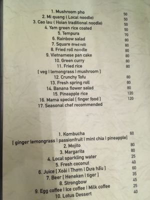 Menu - May 2018 at Mama Vegetarian Cafe in Hoi An