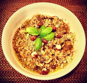 Brown rice risotto with shiitake, chestnuts and vegan parmesan at Solo in Lisbon