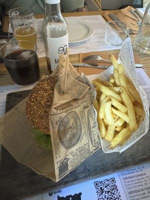 Veggie burger without cheese really big portion   at Cantina Teguise in Lanzarote