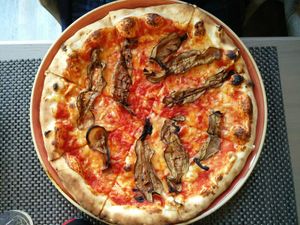 Aubergine pizza at Kitchen Inn in Silute