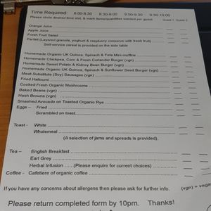 Breakfast options at Tidmoor Farm in Chickerell