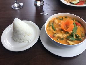 Red curry with jasmine rice at Thai Elephants in Watkins Glen