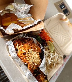 Soy Chicken Satay with My Vegan Special Pad Thai at My Vegan in Los Angeles