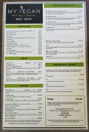 Front menu page 6-10-2018 at My Vegan in Los Angeles