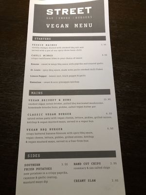 Menu at Street in Coventry