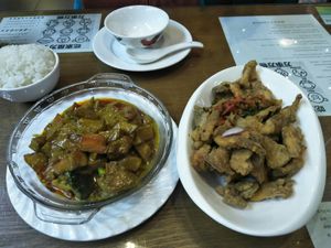 Veg curry & cumin mushrooms. at Amrita in Shanghai