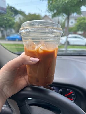 NOLA cold brew w/chickpea root, simple syrup and oat milk…💜  at Strange Matter Coffee - Eastside in Lansing