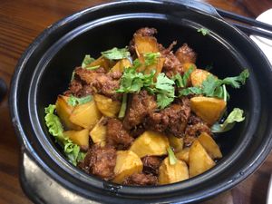 “Chicken” with potatoes. Delicious!!!! at Sanwei Shu Wu - Veggie House in Shanghai