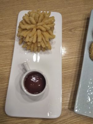 Deep fried tofu with ketchup. at Sanwei Shu Wu - Veggie House in Shanghai