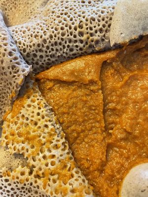 Shiro, shrouded in beautiful injera!  at Rehoboth in San Antonio