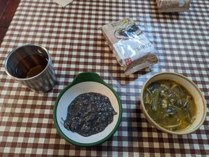 Black sesame porridge and veg soup at Han Gwa Chae - 한과채 in Seoul