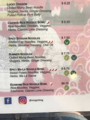 Light green are vegan options. at Ming's Noodle Bar in San Antonio