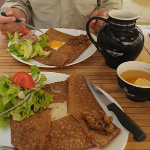 Galettes "La Vegetarienne" (nearest) and La Chef (without ham) at Le Palais Gourmand in Laon