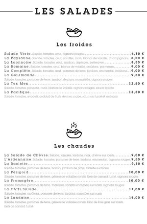 Salads (the first one, 'Salade verte', is vegetarian and contains eggs). at Le Palais Gourmand in Laon