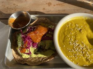 Coconut squash soup & Breakfast taco at ATX Food Co in Austin