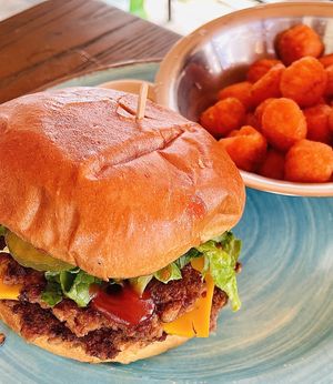 Vida beyond burger w/ sweet potato tots  at Vida Eatery  in Bakersfield