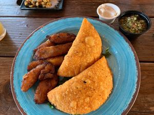Empeñadas with fried plantains at Vida Eatery  in Bakersfield