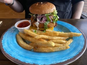 Burger and fries  #Veganuary at Vida Eatery  in Bakersfield