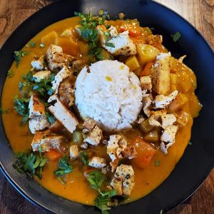 Curry with tofu at Vida Eatery  in Bakersfield