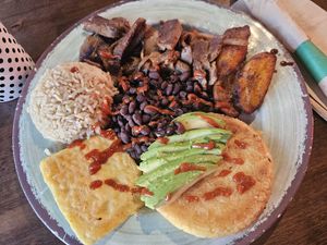 Colombian vega  beef, egg, arepa and plantains at Vida Eatery  in Bakersfield