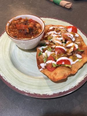 Fry bread taco with chili beans  at Vida Eatery  in Bakersfield