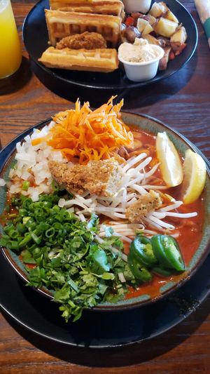 Chicken and Waffles , Phonudo (usually has more seitan) at Vida Eatery  in Bakersfield