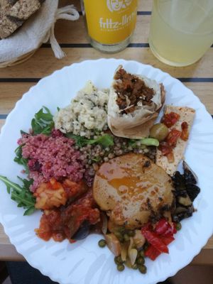 A plate with a little bit of every tapas at The Vegan - Pop Up in La Coruna
