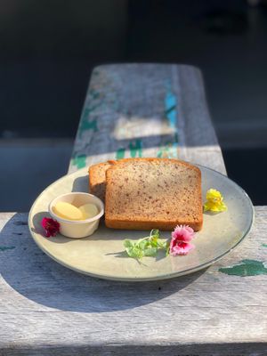 Banana bread is vegan, just ask for nuttelex to be served with it  at Lil-Ego Cafe in Ormeau