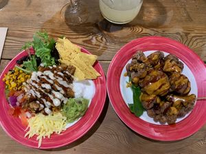 Jackfruit burrito bowl and cauliflower bites entree  at The Prickly Piñata in Maroochydore