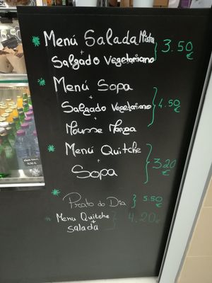 Menu at Natura Bolhao in Porto