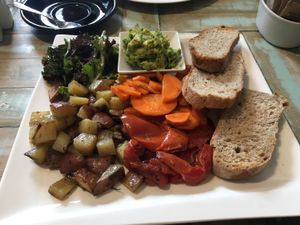 Scrambled eggs option turned vegan: swapped eggs for avo. No extra cost.  at Wake Up Cafe in Punta Arenas