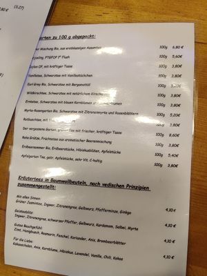 Speisekarte (Tee) at Cafe Im Apfelgarten in Oldsum