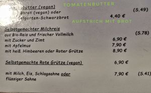 Teil der Speisekarte at Cafe Im Apfelgarten in Oldsum