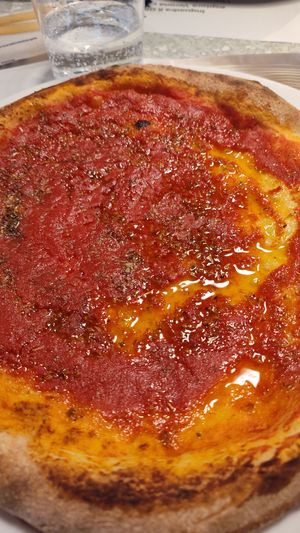 Vegan pizza, plain, order a side of vegetables to make your own. at Olivo in Verona