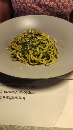 Pasta with vegan pesto, again, order a side of vegetables. at Olivo in Verona