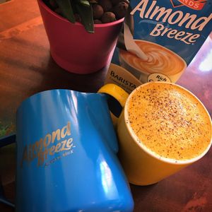 turmeric, ginger, black pepper, cinnamon, vanilla steamed with unsweetened almond breeze at Melbourne in Lichfield in Lichfield
