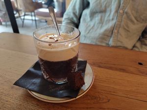 Irish coffee with almond cream from the vegan dessert option. We werd bold and asked whether it would be possible. Staff happily obliged. This was really good!! at Het Ruiterhuys in Castricum