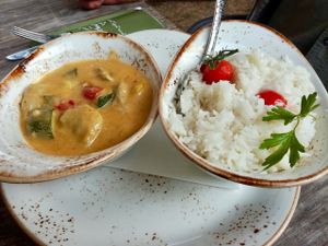Vegan Thai green curry with veggies and vegan ‘chicken’ at Het Ruiterhuys in Castricum