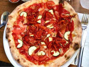 Vegan pizza at HaPizza in Tel Aviv