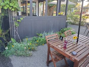 There's even a view of Okanagan Lake from this patio at The Salty Caramel Kitchen in Lake Country