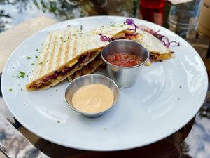 Jackfruit quesadilla with salsa and chipotle mayo  at The Salty Caramel Kitchen in Lake Country