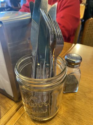 I forgot to get food pictures because I was so hungry but I love how they have the cutlery out and thought that was something to take a picture of. lol. Super clever!😄  at The Salty Caramel Kitchen in Lake Country
