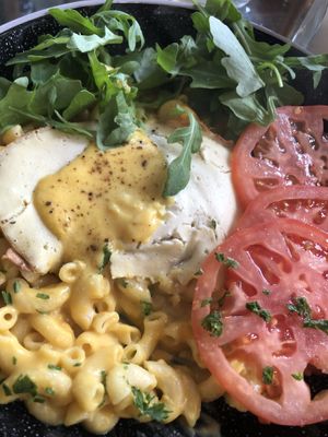 Fried "egg" on mac n cheeze, so creative and so delicious at The Salty Caramel Kitchen in Lake Country