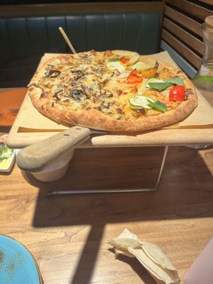 Half vegan truffle, half vegetable for my friend   at Gung Ho! Pizza in Beijing