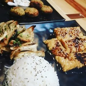 tempeh in salsa teriyaki at Veg Joy in Rome