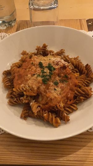 Pasta with bean sauce at Veg Joy in Rome