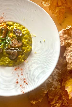 Orzo crema di zucca e funghi  at Veg Joy in Rome